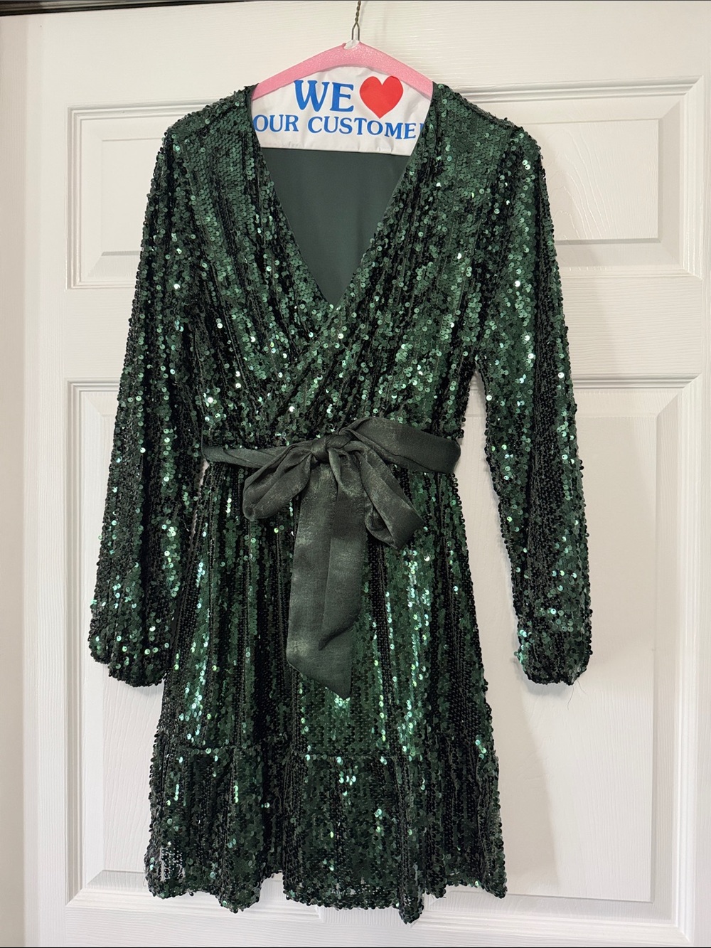 LC Lauren Conrad Emerald Sequin Wrap Dress with Satin Tie